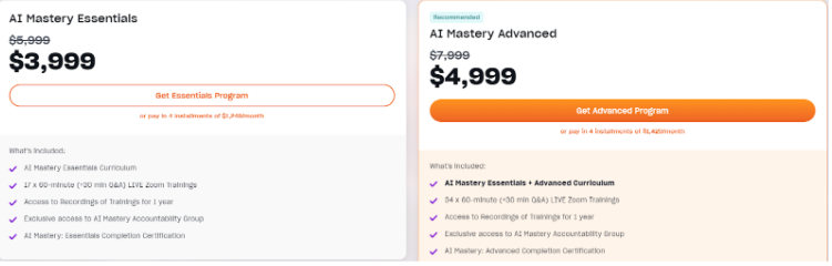 AI Mastery Pricing